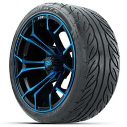 Show details for Set of (4) 15' GTW Spyder Blue/Black Wheels with c Fusion GTR Street Tires Picture of Set of (4) 15' GTW Spyder Blue/Black Wheels with c Fusion GTR Street Tires