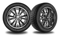 Show details for 12" Hela wheel with 205/40-R12 SBR Kruizer tire - Black chrome Picture of 12" Hela wheel with 205/40-R12 SBR Kruizer tire - Black chrome