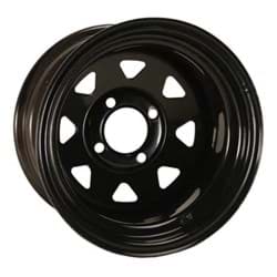 Show details for Steel, 12x7 Glossy Black Spoke Wheel With 3+4 Offset. Picture of Steel, 12x7 Glossy Black Spoke Wheel With 3+4 Offset.