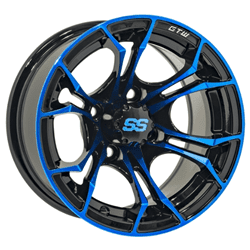 Show details for GTW® Spyder 14x7 Black with Blue Accents Wheel (3:4 Offset) Picture of GTW® Spyder 14x7 Black with Blue Accents Wheel (3:4 Offset)