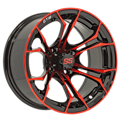 Show details for GTW® Spyder 14x7 Black with Red Accents Wheel (3:4 Offset) Picture of GTW® Spyder 14x7 Black with Red Accents Wheel (3:4 Offset)