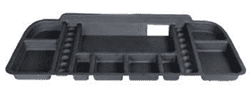 Show details for Black plastic under seat storage trays with small compartments Picture of Black plastic under seat storage trays with small compartments